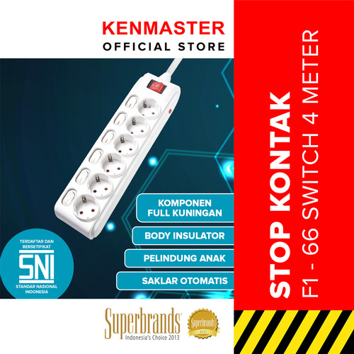 Kenmaster Stop Kontak F-66 6 Lubang + Kabel 4 Meter - Putih STKA186