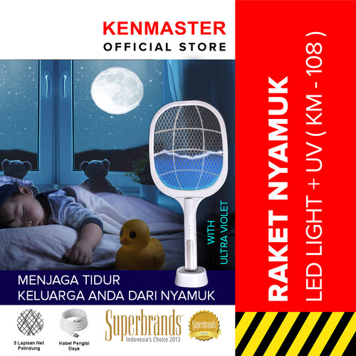 Kenmaster Raket Nyamuk 2 IN KM-108 + Lampu LED + UV