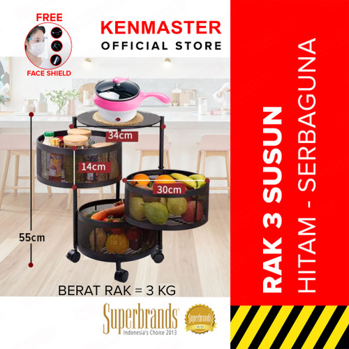 Kenmaster Rak 3 Susun Serbaguna KM-H09 FREE FACE SIELD/Rak Susun +Roda