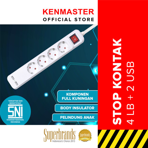 KENMASTER Stop Kontak 4 Lubang + 2 USB