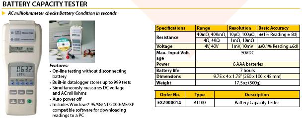 EXTECH BATTERY CAPACITY TESTER BT100