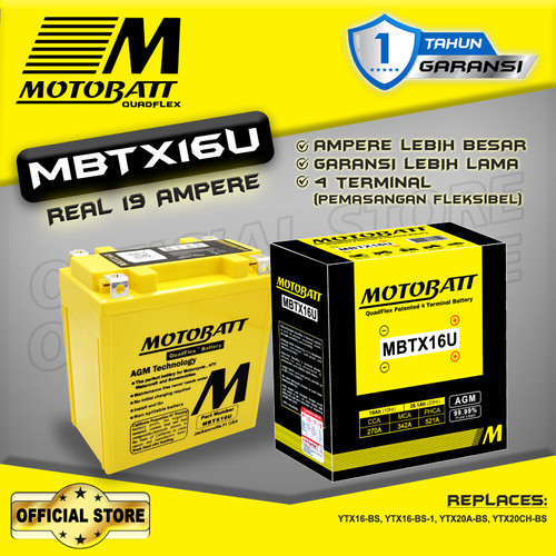 Motobatt Quadflex MBTX16U - 19Ah (Garansi 1 Tahun)