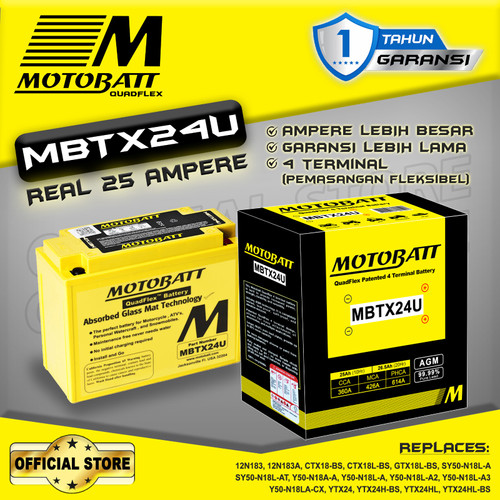 Motobatt Quadflex MBTX24U - 25Ah (Garansi 1 Tahun)